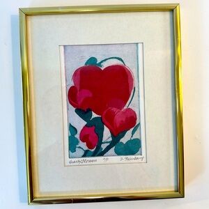 Hearts Flowers Framed Art by D. Steinkamp Small Gold Frame Neutral Matted‎